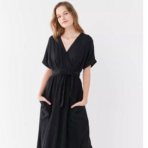 Urban Outfitters Gabrielle Black Midi Wrap Dress